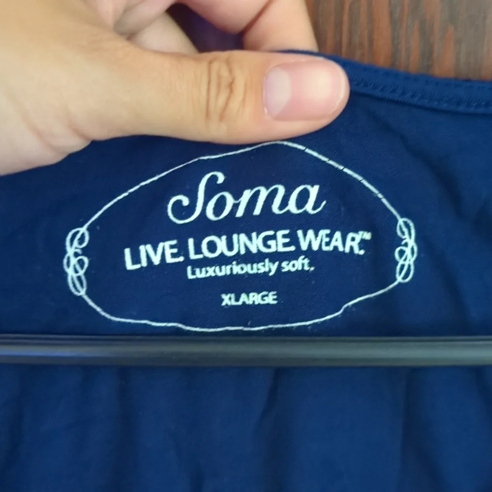 Soma Live Loungwear Luxuriously Soft Blue Black Lace 3/4 Sleeve Blouse Size XL_4